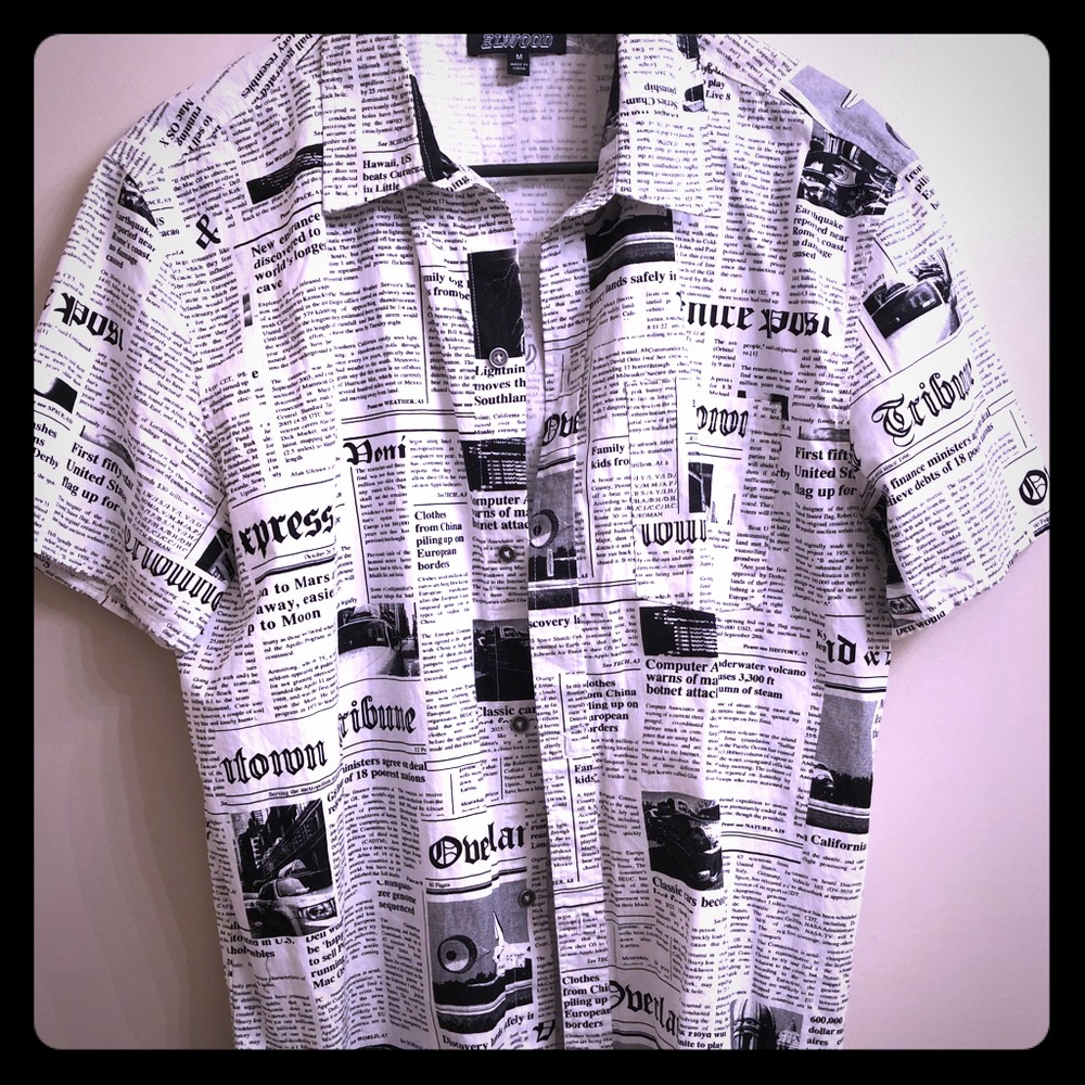Elwood newspaper print button up